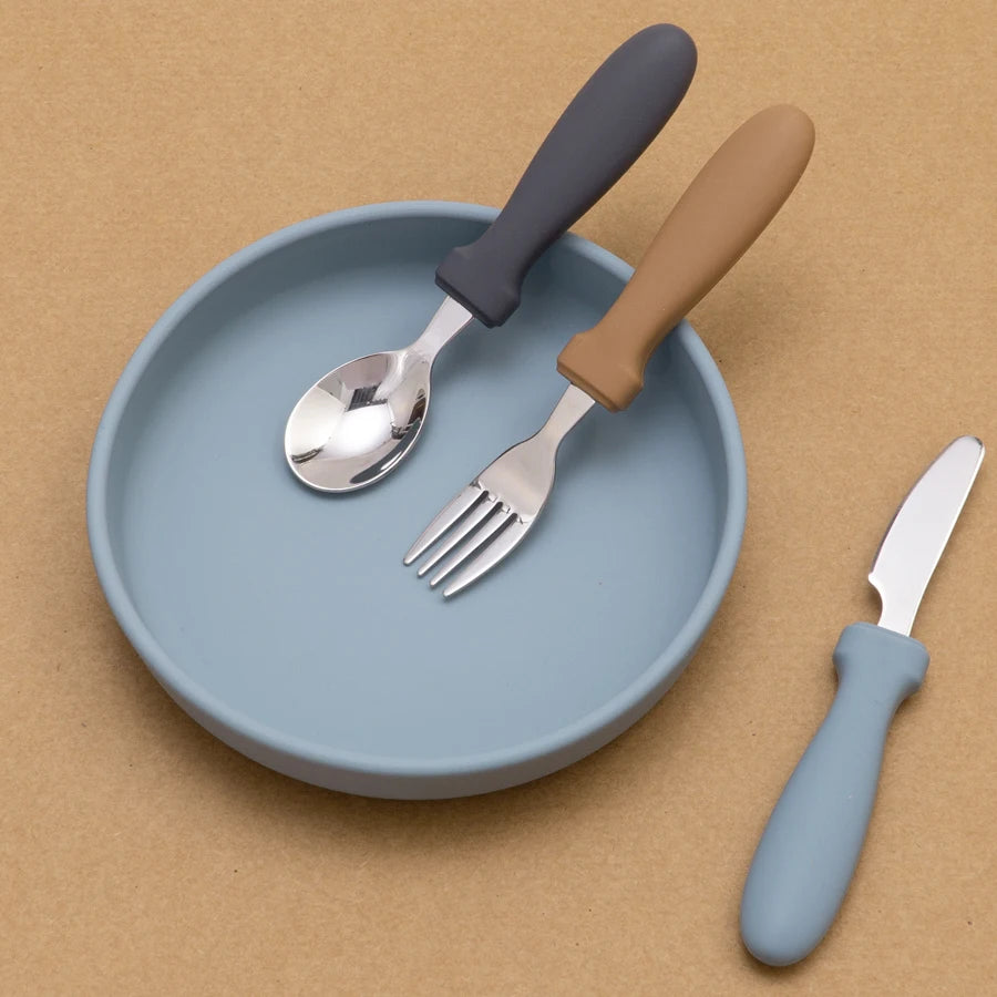 Suction Easy Scoop Plate & Stainless Steel Cutlery Set