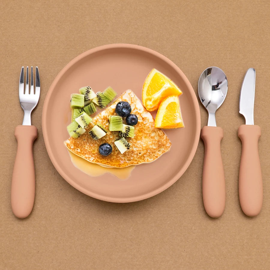 Suction Easy Scoop Plate & Stainless Steel Cutlery Set