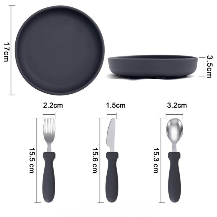 Suction Easy Scoop Plate & Stainless Steel Cutlery Set