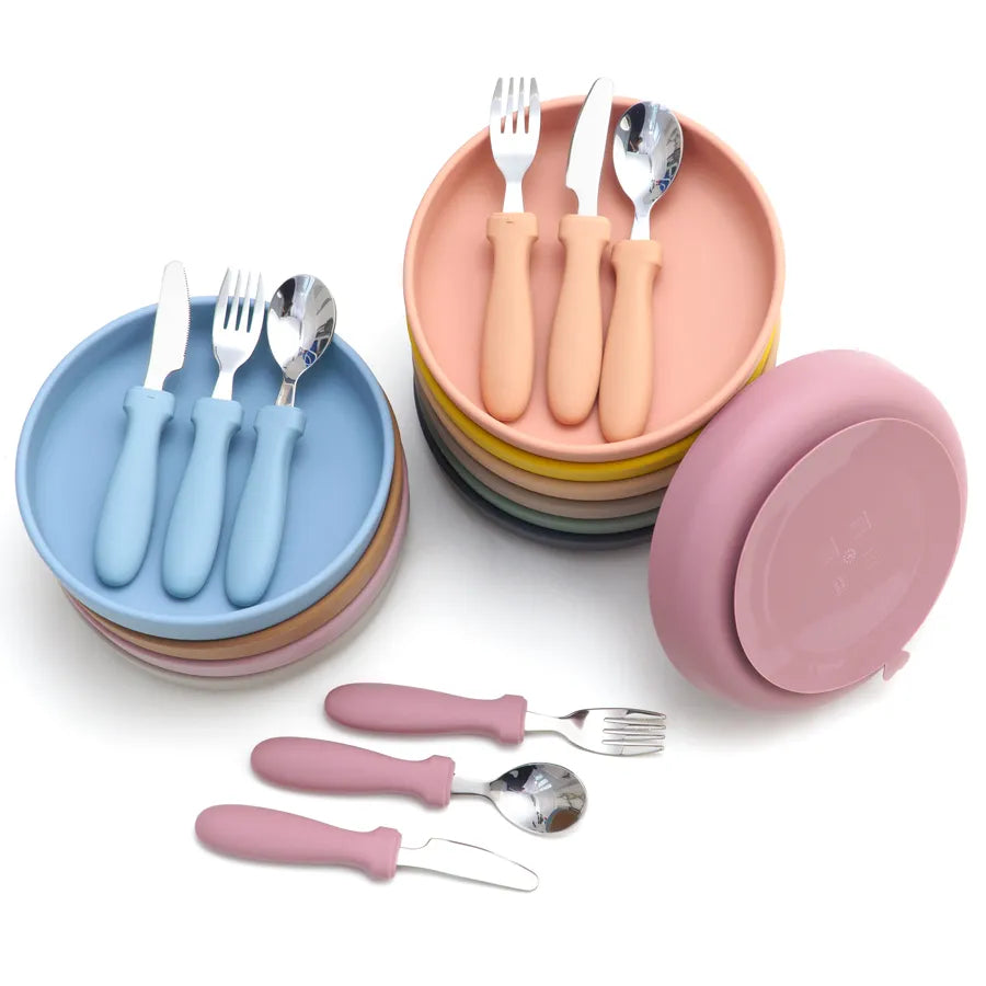 Suction Easy Scoop Plate & Stainless Steel Cutlery Set